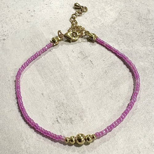 Golden Bloom Bracelet pink Miyuki-style beaded bracelet with 18K PVD gold accents – handmade, adjustable and available in multiple colours Glass Beads Australia